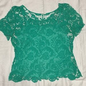 Elegant Green Crocheted Lace Top with Attached Chemise